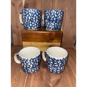 Gibson Splatter Colbalt Blue Sponge Wear Stoneware Coffee Tea Mug Cups Farmhouse